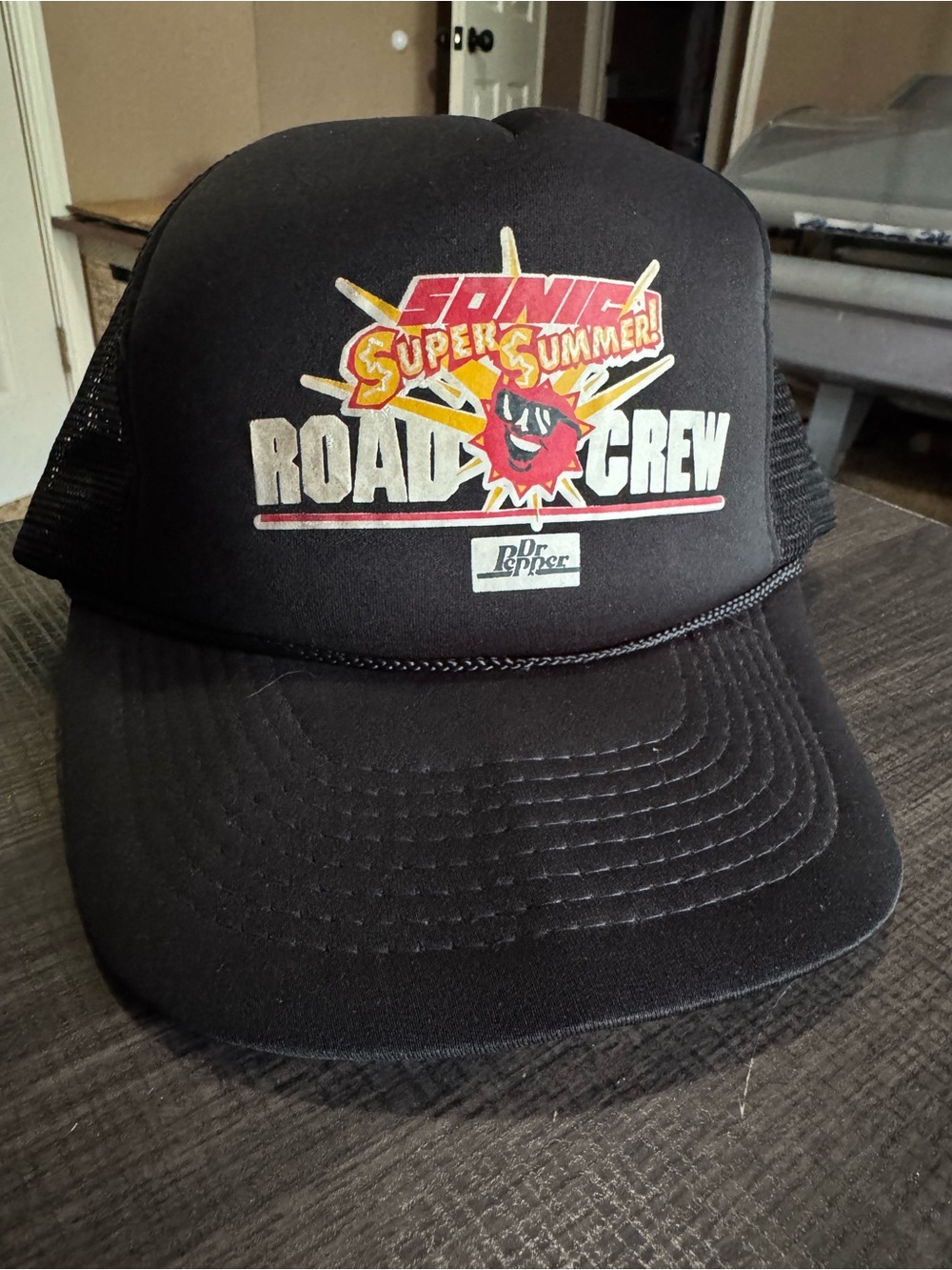 Vintage Sonic Super Summer Road Crew Trucker Hat - Black with Red & Yellow